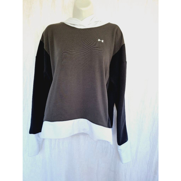 Women's Under Armour Hoodie Gray White Size M rival Terry colorblock y2k - Picture 4 of 7